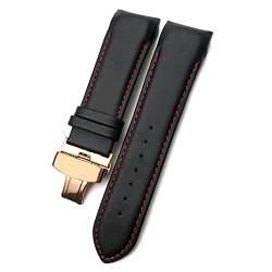 ZUC 22mm 23mm 24mm gekrümmtes Ende Echtes Leder Armband Fit für T035617 Rindslederuhrband Schmetterlingsschließe Armbänder Männer (Color : Black red rose, Size : 23mm) von ZUC