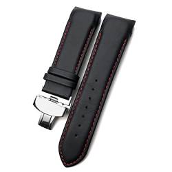 ZUC 22mm 23mm 24mm gekrümmtes Ende Echtes Leder Armband Fit für T035617 Rindslederuhrband Schmetterlingsschließe Armbänder Männer (Color : Black red silver, Size : 23mm) von ZUC