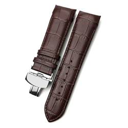 ZUC 22mm 23mm 24mm gekrümmtes Ende Echtes Leder Armband Fit für T035617 Rindslederuhrband Schmetterlingsschließe Armbänder Männer (Color : Brown silver, Size : 23mm) von ZUC