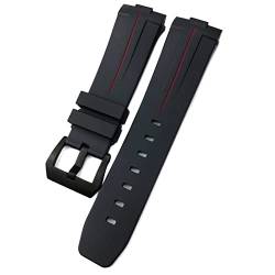 ZUC 24mm Gummi-Silikon für Panerai-Riemen-Bogen-Gebogene Schnittstelle PAM441 111 312 359 438 320 Uhrenband Männer Sport Armband Zubehör (Color : Black red Black, Size : 24mm) von ZUC