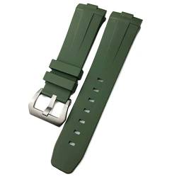 ZUC 24mm Gummi-Silikon für Panerai-Riemen-Bogen-Gebogene Schnittstelle PAM441 111 312 359 438 320 Uhrenband Männer Sport Armband Zubehör (Color : Green Silver, Size : 24mm) von ZUC