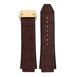 ZUC 25 * 19mm Echtes Kuh-Leder-Gummi-Armband für Hublot. Classic Fusion Universe Big Bang Series Männer Gürteluhr Band Schmetterling Buckl (Color : Brown gold buckle, Size : 26-19mm) von ZUC