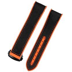 ZUC Nylon-Gummi-Armband für Omega Herren Faltschließe Armband Uhrenzubehör Silikon-Uhrenarmband Kette (Color : Orange Black Clasp, Size : 20mm) von ZUC