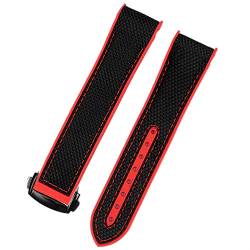 ZUC Nylon-Gummi-Armband für Omega Herren Faltschließe Armband Uhrenzubehör Silikon-Uhrenarmband Kette (Color : Red Black Clasp, Size : 20mm) von ZUC