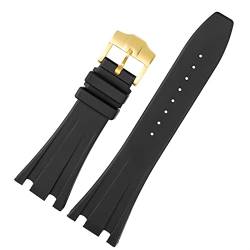 ZUC Schwarzes Silikon Gummi Armband für Audemars für Piguet Gurt 28mm Uhr Ap. Band Männer Armband Schmetterlingsschnalle-Werkzeuge (Color : Black gold pin, Size : 28mm) von ZUC