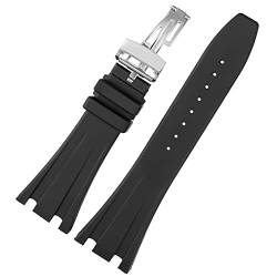ZUC Schwarzes Silikon Gummi Armband für Audemars für Piguet Gurt 28mm Uhr Ap. Band Männer Armband Schmetterlingsschnalle-Werkzeuge (Color : Black silver buckle, Size : 28mm) von ZUC