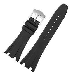 ZUC Schwarzes Silikon Gummi Armband für Audemars für Piguet Gurt 28mm Uhr Ap. Band Männer Armband Schmetterlingsschnalle-Werkzeuge (Color : Black silver pin, Size : 28mm) von ZUC