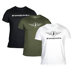 ZÜNDAPP T Shirt Herren oder Damen | Basic Tshirt 3er Set | Unisex Baumwoll T-Shirt 3er Pack (L, Oliv Uni + schwarz Uni + weiß Uni) von ZÜNDAPP