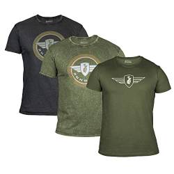 ZÜNDAPP T Shirt Herren oder Damen | Basic Tshirt 3er Set | Unisex Baumwoll T-Shirt 3er Pack (L, Oliv meliert + grau meliert + Oliv Uni) von ZÜNDAPP