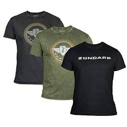 ZÜNDAPP T Shirt Herren oder Damen | Basic Tshirt 3er Set | Unisex Baumwoll T-Shirt 3er Pack (L, Oliv meliert + grau meliert + schwarz Uni) von ZÜNDAPP