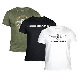 ZÜNDAPP T Shirt Herren oder Damen | Basic Tshirt 3er Set | Unisex Baumwoll T-Shirt 3er Pack (L, Oliv meliert + schwarz Uni + weiß Uni) von ZÜNDAPP