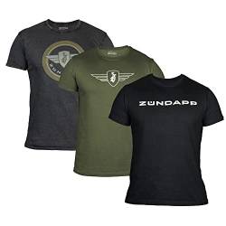 ZÜNDAPP T Shirt Herren oder Damen | Basic Tshirt 3er Set | Unisex Baumwoll T-Shirt 3er Pack (L, grau meliert + Oliv Uni + schwarz Uni) von ZÜNDAPP