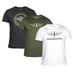 ZÜNDAPP T Shirt Herren oder Damen | Basic Tshirt 3er Set | Unisex Baumwoll T-Shirt 3er Pack (L, grau meliert + Oliv Uni + weiß Uni) von ZÜNDAPP