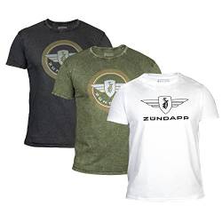 ZÜNDAPP T Shirt Herren oder Damen | Basic Tshirt 3er Set | Unisex Baumwoll T-Shirt 3er Pack (L, grau meliert + Oliv meliert + weiß Uni) von ZÜNDAPP