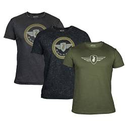 ZÜNDAPP T Shirt Herren oder Damen | Basic Tshirt 3er Set | Unisex Baumwoll T-Shirt 3er Pack (L, grau meliert + grau Snow-Washed + Oliv Uni) von ZÜNDAPP