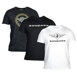 ZÜNDAPP T Shirt Herren oder Damen | Basic Tshirt 3er Set | Unisex Baumwoll T-Shirt 3er Pack (M, grau Snow-Washed + schwarz Uni + weiß Uni) von ZÜNDAPP