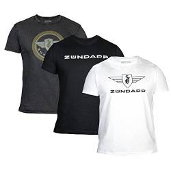 ZÜNDAPP T Shirt Herren oder Damen | Basic Tshirt 3er Set | Unisex Baumwoll T-Shirt 3er Pack (M, grau meliert + schwarz Uni + weiß Uni) von ZÜNDAPP