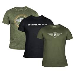 ZÜNDAPP T Shirt Herren oder Damen | Basic Tshirt 3er Set | Unisex Baumwoll T-Shirt 3er Pack (XL, Oliv meliert + Oliv Uni + schwarz Uni) von ZÜNDAPP