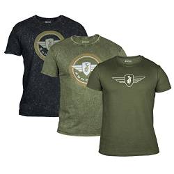 ZÜNDAPP T Shirt Herren oder Damen | Basic Tshirt 3er Set | Unisex Baumwoll T-Shirt 3er Pack (XL, Oliv meliert + grau Snow Washed + Oliv Uni) von ZÜNDAPP