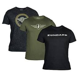 ZÜNDAPP T Shirt Herren oder Damen | Basic Tshirt 3er Set | Unisex Baumwoll T-Shirt 3er Pack (XL, grau Snow Washed + Oliv Uni + schwarz Uni) von ZÜNDAPP