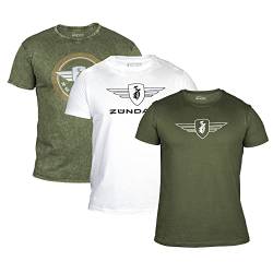 ZÜNDAPP T Shirt Herren oder Damen | Basic Tshirt 3er Set | Unisex Baumwoll T-Shirt 3er Pack (XXL, Oliv meliert + Oliv Uni + weiß Uni) von ZÜNDAPP