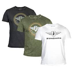 ZÜNDAPP T Shirt Herren oder Damen | Basic Tshirt 3er Set | Unisex Baumwoll T-Shirt 3er Pack (XXL, grau meliert + Oliv meliert + weiß Uni) von ZÜNDAPP