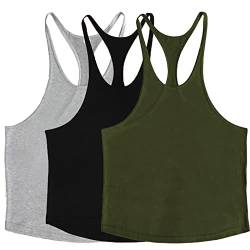 ZUEVI Herren Stringer Tank Tops Muskelschnitt Bodybuilding Gym Weste Y-Back Fitness T-Shirts, Schwarz, Grau, Armeegrün, Mittel von ZUEVI