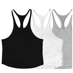 ZUEVI Herren Stringer Tank Tops Muskelschnitt Bodybuilding Gym Weste Y-Rücken Fitness T-Shirts, Schwarzweiß&grau, Groß von ZUEVI