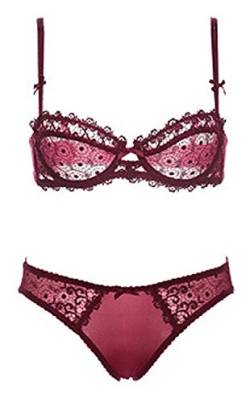 Nature Damen Dünn Transparenten Spitzen Balconette BH Set - (Rot 70A) von ZUKULIFE