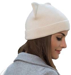 ZUKULIFE Damen Beanie Mütze Warme Niedliche Katzenohr Wintermütze Strickmütze Katzenohr (Beige) von ZUKULIFE