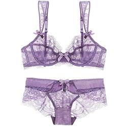 ZUKULIFE Damen Spitze Ungefüttert Dünn Transparente Bügel BH und Panty Set - (Violett 85B) von ZUKULIFE