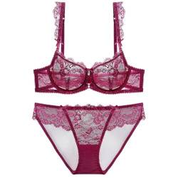 ZUKULIFE Nature Damen Dünn Transparenten Spitzen BH Set - (Rot 80B) von ZUKULIFE