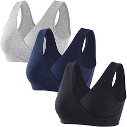 ZUMIY Nahtloser Still BH ohne Bügel, Maternity Nursing Bras Schwangerschafts-BH und Stillzeit Unterwäsche Stillen und Schlaf Ohne Bügel für Damen (L,Black+Grey+Navy blue/3pack) von ZUMIY