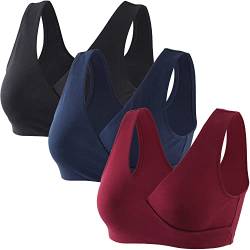 ZUMIY Nahtloser Still BH ohne Bügel, Maternity Nursing Bras Schwangerschafts-BH und Stillzeit Unterwäsche Stillen und Schlaf Ohne Bügel für Damen (L,Black+Red Wine+Navy blue/3pack) von ZUMIY