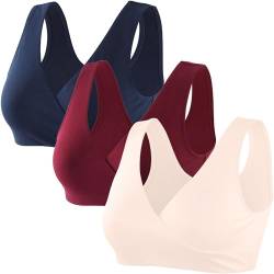 ZUMIY Nahtloser Still BH ohne Bügel, Maternity Nursing Bras Schwangerschafts-BH und Stillzeit Unterwäsche Stillen und Schlaf Ohne Bügel für Damen (L,Navy Blue+Red Wine+Apricot/3pack) von ZUMIY