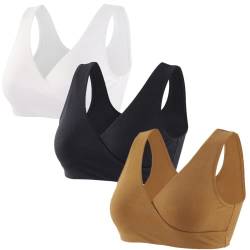 ZUMIY Nahtloser Still BH ohne Bügel, Maternity Nursing Bras Schwangerschafts-BH und Stillzeit Unterwäsche Stillen und Schlaf Ohne Bügel für Damen (M, Black+White+Olive/3pack) von ZUMIY