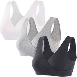 ZUMIY Nahtloser Still BH ohne Bügel, Maternity Nursing Bras Schwangerschafts-BH und Stillzeit Unterwäsche Stillen und Schlaf Ohne Bügel für Damen (M,Black+Grey+White/3pack) von ZUMIY