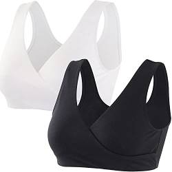 ZUMIY Nahtloser Still BH ohne Bügel, Maternity Nursing Bras Schwangerschafts-BH und Stillzeit Unterwäsche Stillen und Schlaf Ohne Bügel für Damen (XL,Black+White/2pack) von ZUMIY