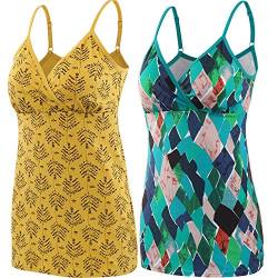 ZUMIY Schwangerschaft Stillen Top, Damen Baumwolle Umstandskleidung Schlaf Ärmellos Cami mit Verstellbaren Trägern (M, Yellow Printing+ Green Pattern/2-pk) von ZUMIY