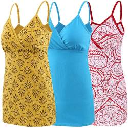 ZUMIY Schwangerschaft Stillen Top, Damen Baumwolle Umstandskleidung Schlaf Ärmellos Cami mit Verstellbaren Trägern (Medium, Red+Yellow+Lake Blue/ 3-pk) von ZUMIY