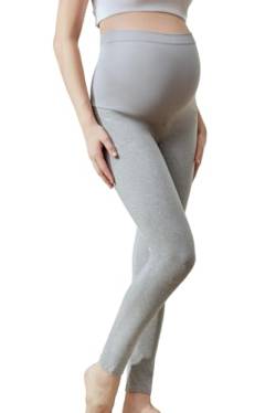 ZUMIY Schwangerschafts Leggings für Umstandsleggings, Baumwolle hoch tailliert über dem Bump, Weiche Bauchstütze Dehnbare Schwangerschaftsleggings, Mutterschaft Umstandshose Leggings (L,Hellgrau) von ZUMIY