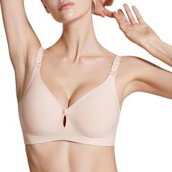 ZUMIY Still Mutterschaft BH, Schlaf Still Bralette, Nahtloser Schwangerschaft Still BH mit dünnen Cup abnehmbaren Pads, Natürliche Form, Ultra Glatter Stillen-BH (XL,Nude) von ZUMIY