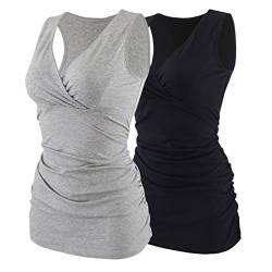 ZUMIY Still-Shirt/Umstandstop, Schwangeres Stillen Nursing Schwangerschaft Top Umstandsmode Unterwäsche, Black grey/2-pk, L von ZUMIY