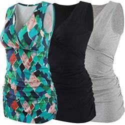 ZUMIY Still-Shirt/Umstandstop, Schwangeres Stillen Nursing Schwangerschaft Top Umstandsmode Unterwäsche (L, Black+Grey+Green Pattern/3-pk) von ZUMIY