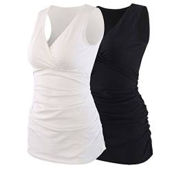 ZUMIY Still-Shirt/Umstandstop, Schwangeres Stillen Nursing Schwangerschaft Top Umstandsmode Unterwäsche (L, Black+White/2-pk) von ZUMIY