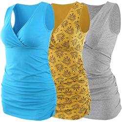 ZUMIY Still-Shirt/Umstandstop, Schwangeres Stillen Nursing Schwangerschaft Top Umstandsmode Unterwäsche (L, Lake Blue+Yellow+Grey/3-pk) von ZUMIY