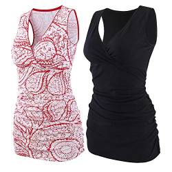 ZUMIY Still-Shirt/Umstandstop, Schwangeres Stillen Nursing Schwangerschaft Top Umstandsmode Unterwäsche (M, Black+Red Printing/2-pk) von ZUMIY