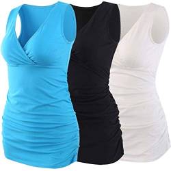 ZUMIY Still-Shirt/Umstandstop, Schwangeres Stillen Nursing Schwangerschaft Top Umstandsmode Unterwäsche (M, Black+White+Lake Blue/3-pk) von ZUMIY