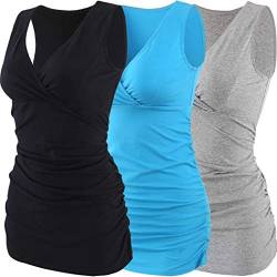 ZUMIY Still-Shirt/Umstandstop, Schwangeres Stillen Nursing Schwangerschaft Top Umstandsmode Unterwäsche (S, Black+Grey+Lake Blue/3-pk) von ZUMIY