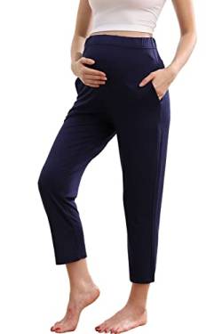 ZUMIY Umstands Lounge Hosen, Schwangerschafts Hosen über dem Bauch Stretch Umstandshosen, Umstands Kleidung Sweatpants mit Taschen, Freizeithose für Schwangere (XL,Navy Blue) von ZUMIY